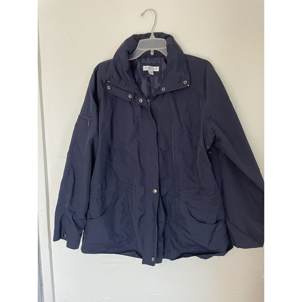 Columbia Jacket Womens 1X Blue Lightweight Full Zip Hooded Rain wind Adult